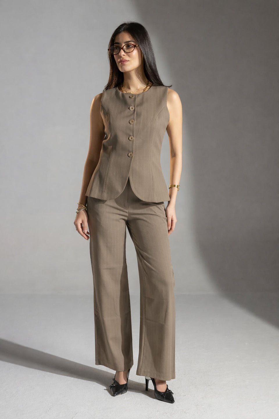 Coffe Tailored Pinstripe Vest