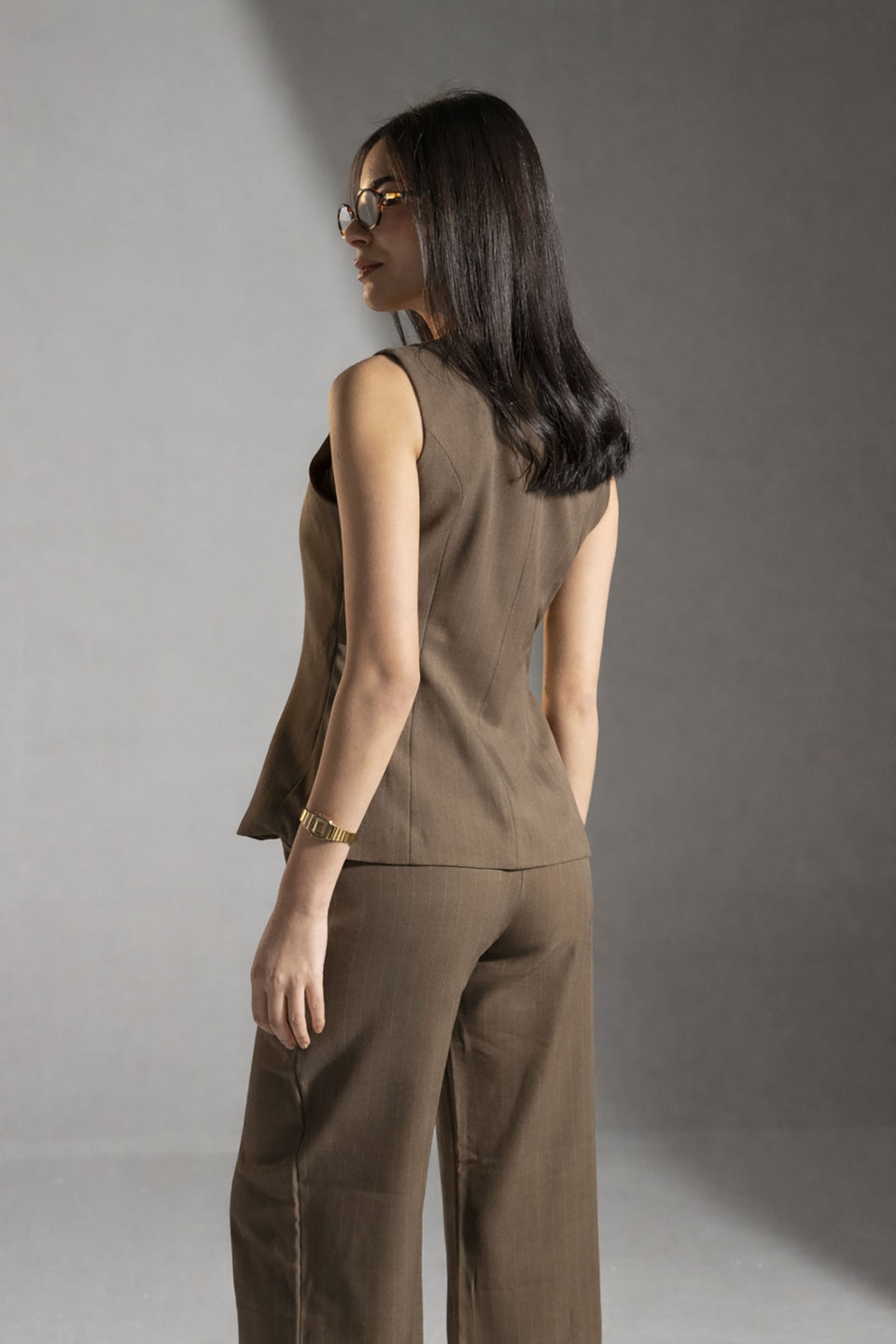 Coffe Tailored Pinstripe Vest