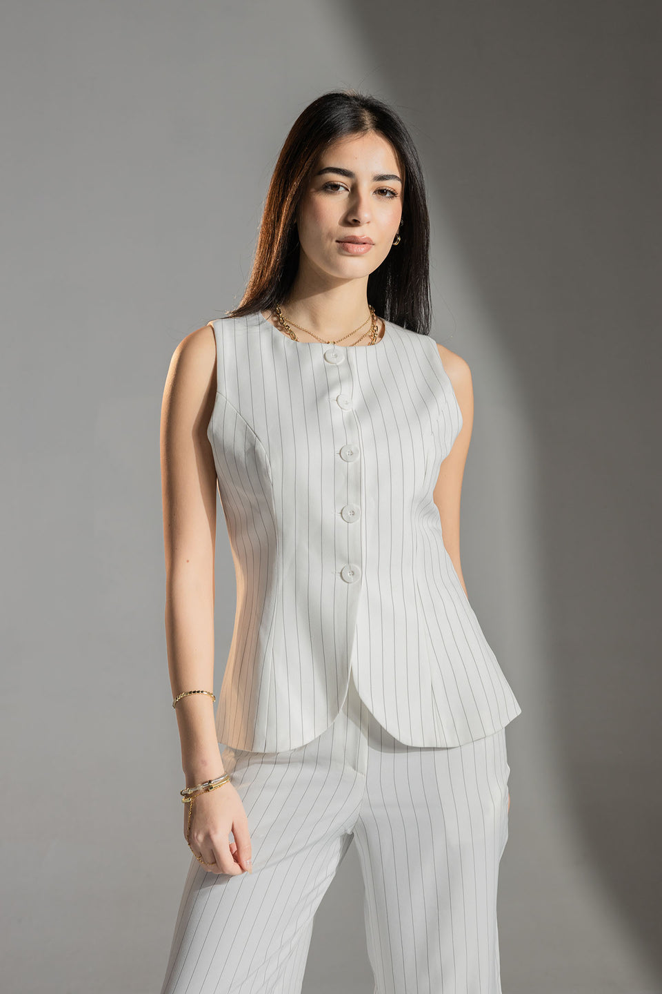White Tailored Pinstripe Vest