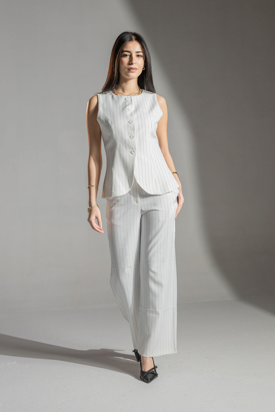 White Tailored Pinstripe Vest