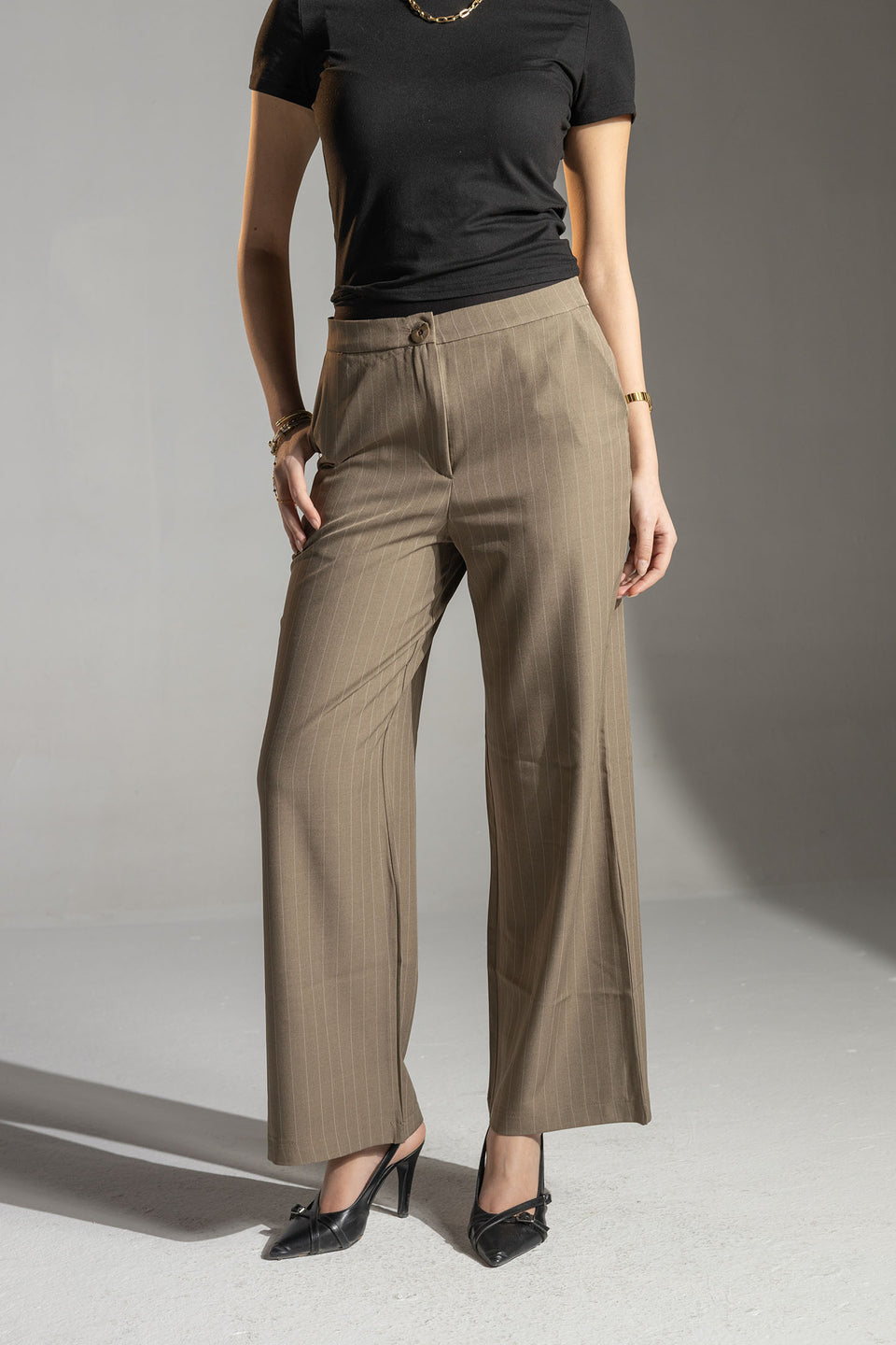 Coffe Tailored Pinstripe Wide Leg Pants