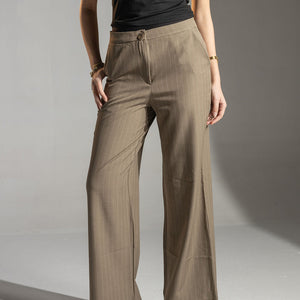 Coffe Tailored Pinstripe Wide Leg Pants