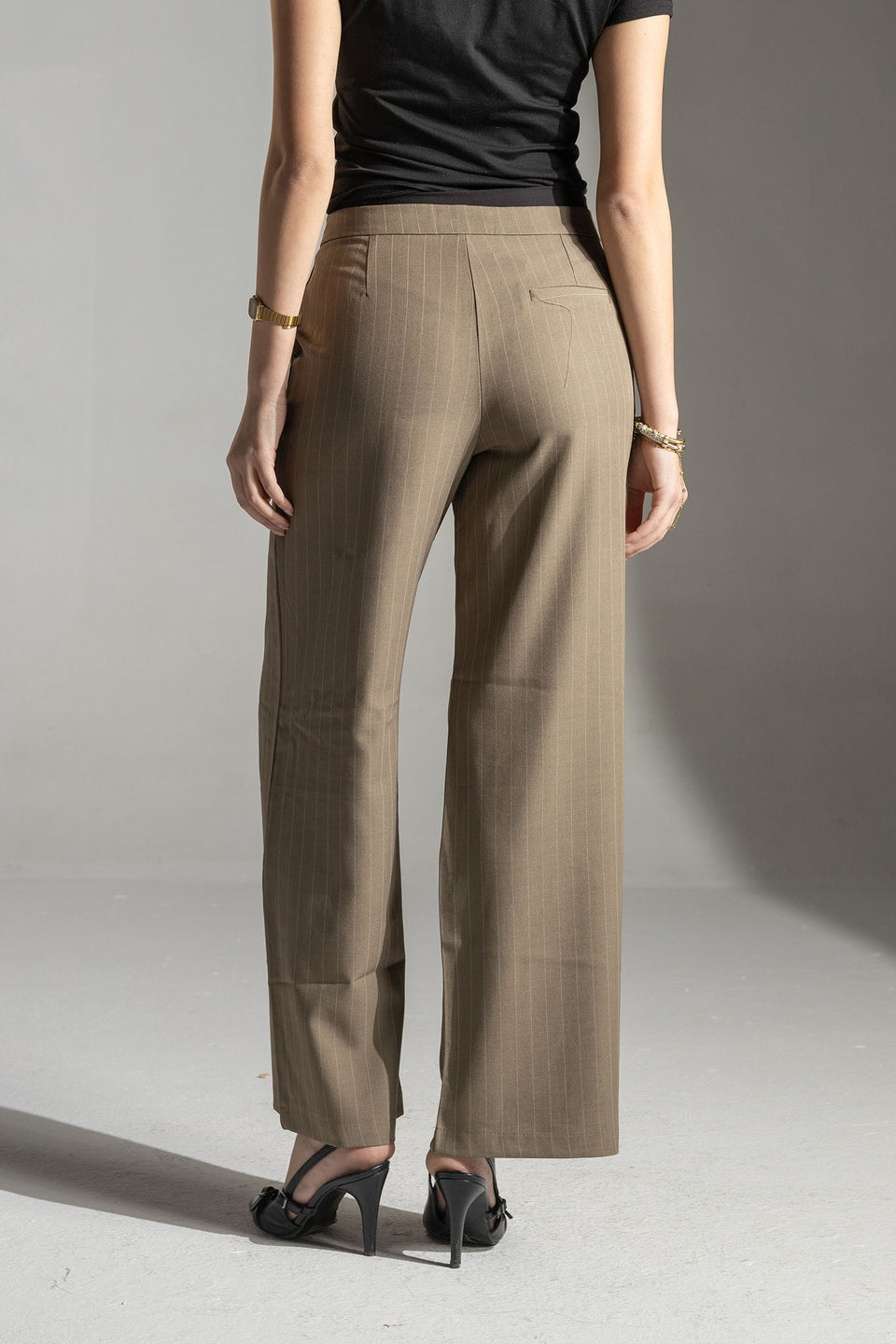 Coffe Tailored Pinstripe Wide Leg Pants