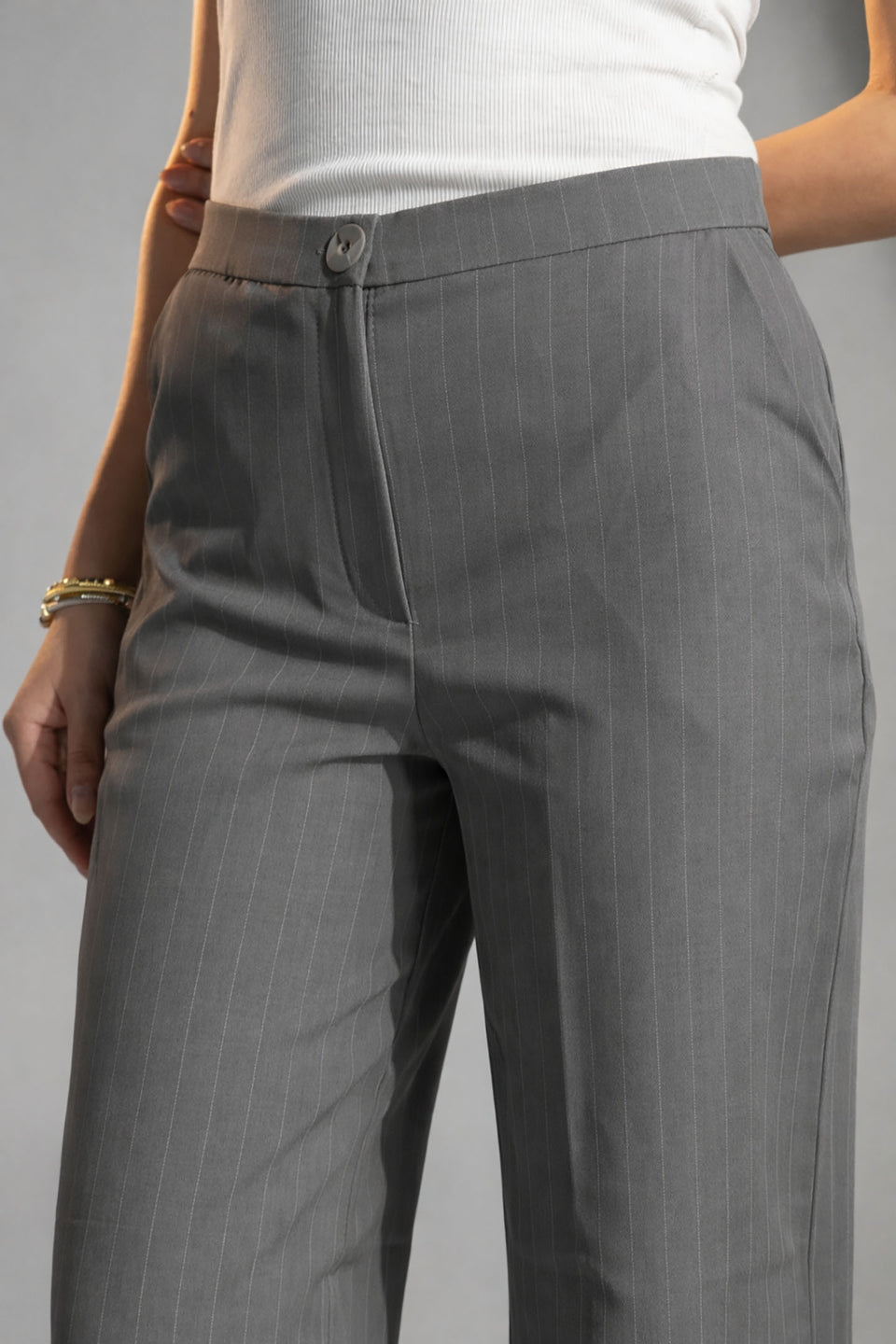 Grey Tailored Pinstripe Wide Leg Pants