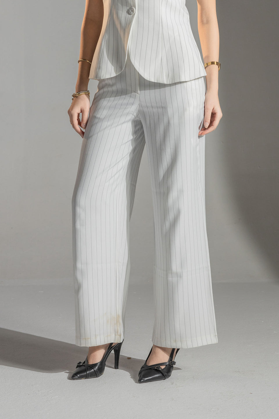 White Tailored Pinstripe Wide Leg Pants