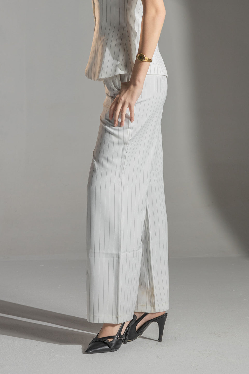 White Tailored Pinstripe Wide Leg Pants