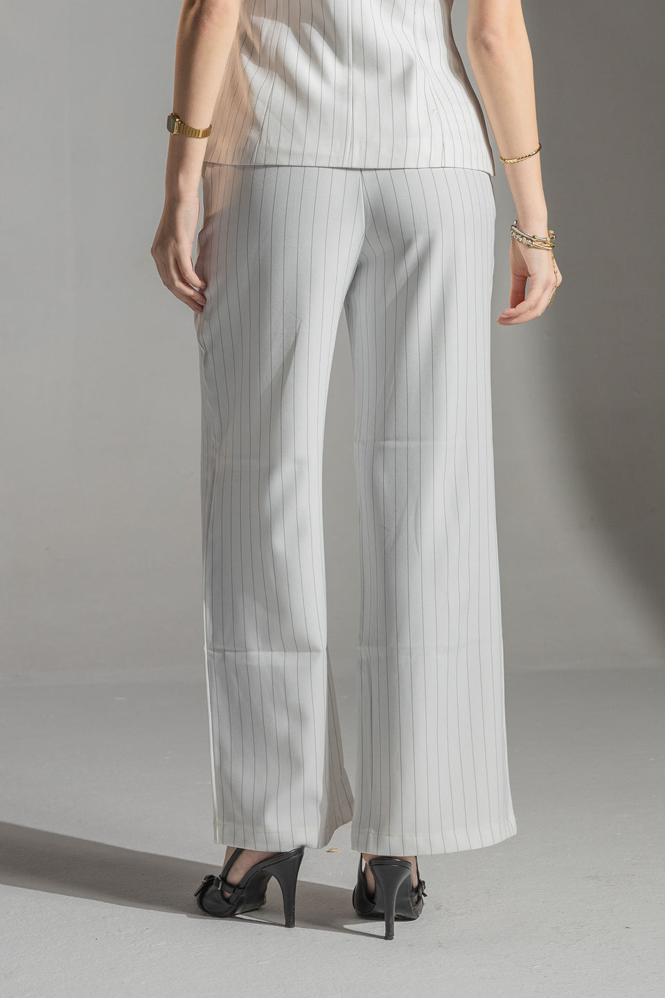 White Tailored Pinstripe Wide Leg Pants