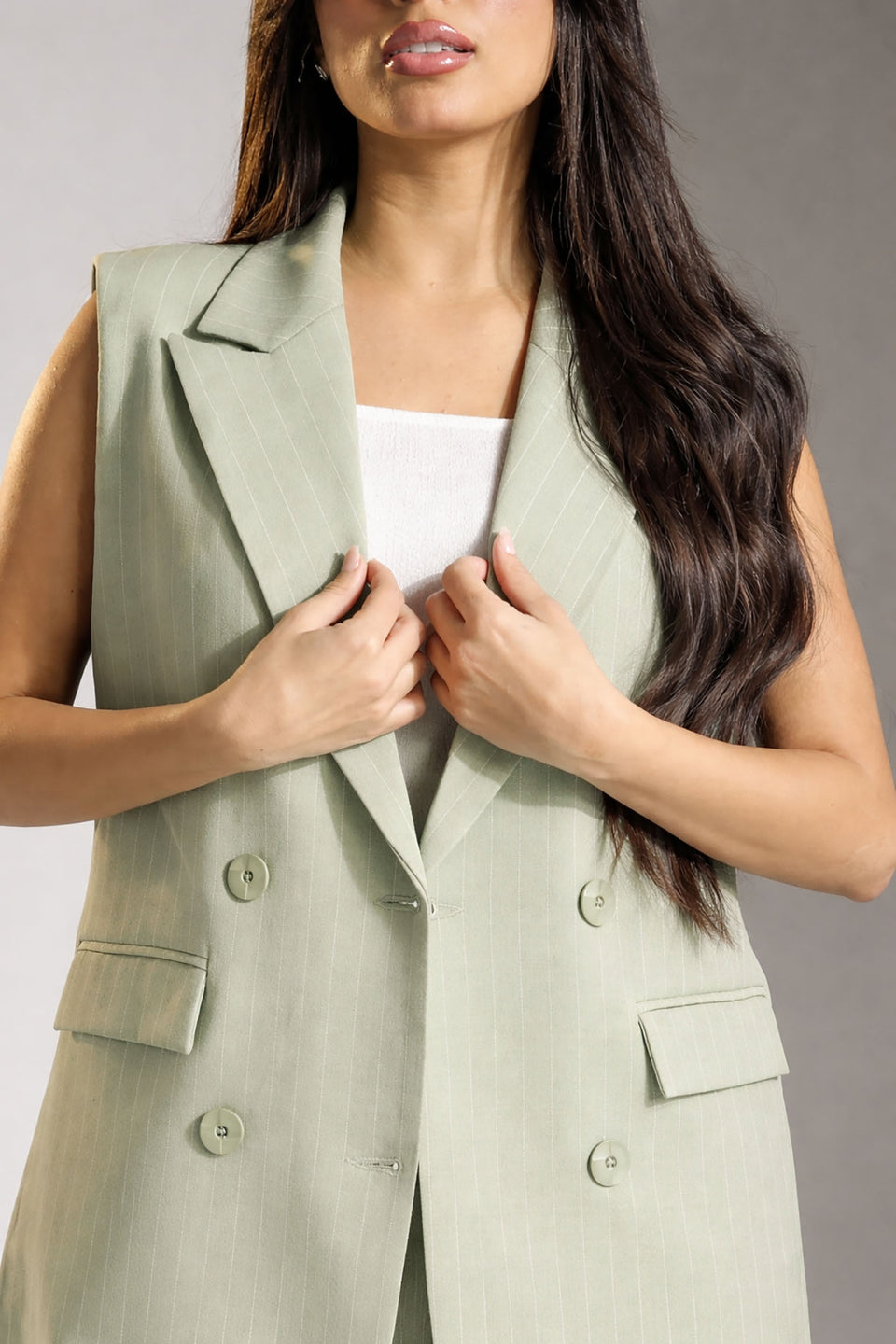 Mint Tailored Pinstripe Long Vest