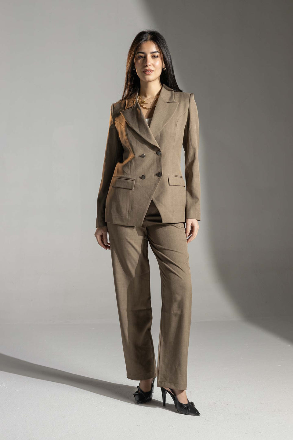 Brown Double-Breasted Blazer