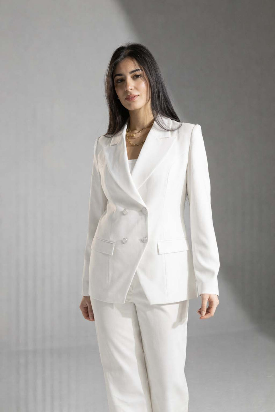 White Double-Breasted Blazer