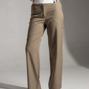 Brown Tailored Pants with White Waistband