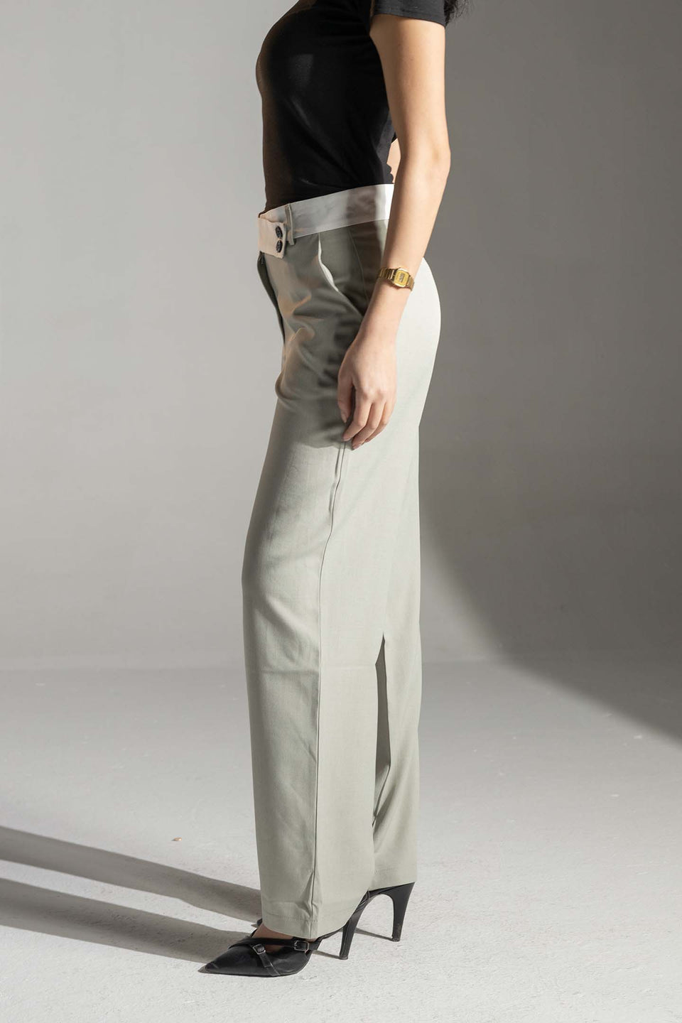 Mint Tailored Pants with White Waistband