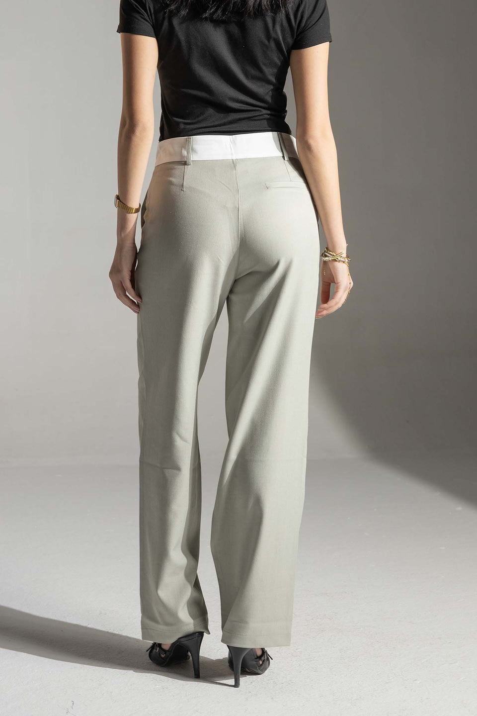 Mint Tailored Pants with White Waistband