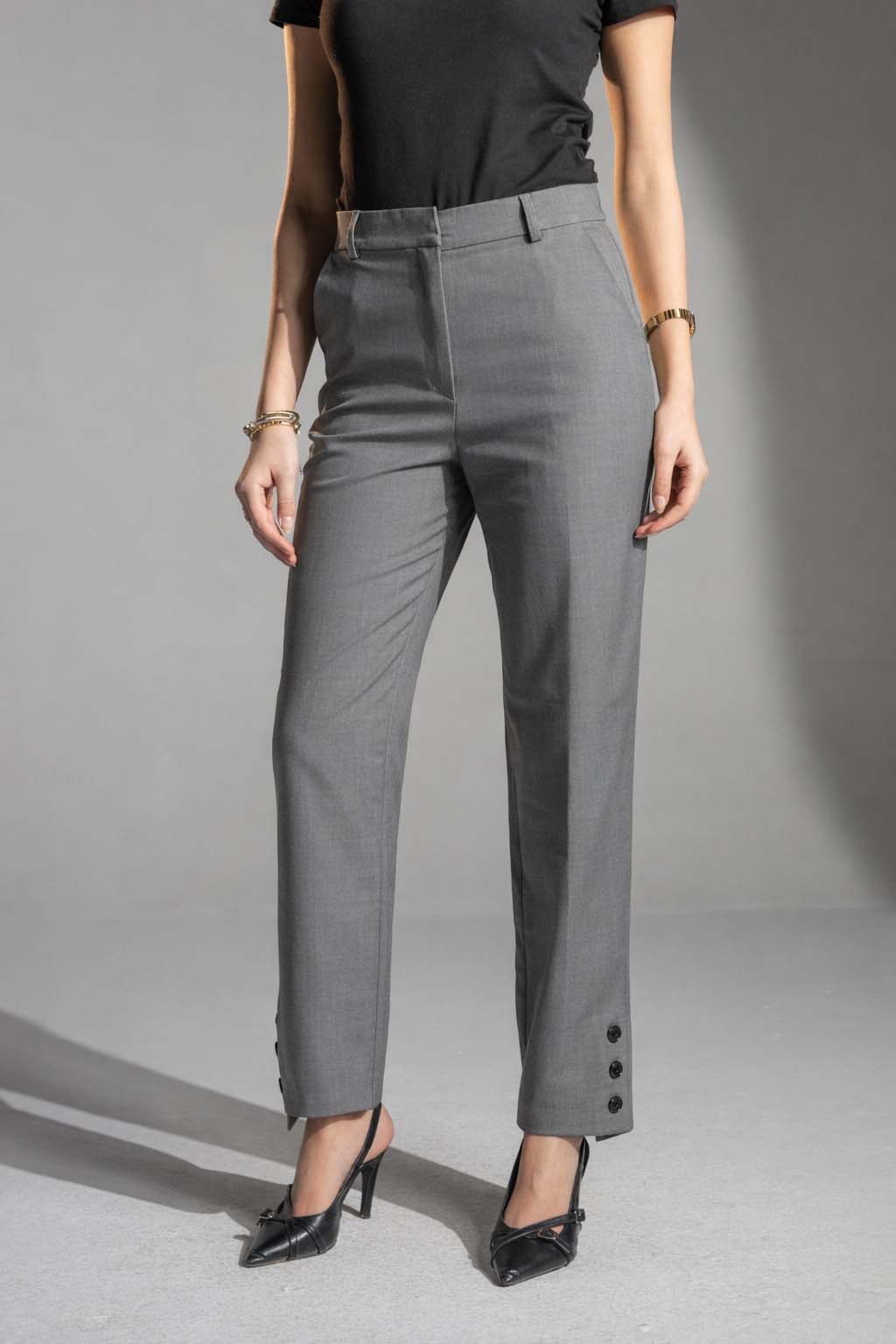 Grey Tailored Straight-Leg Pants