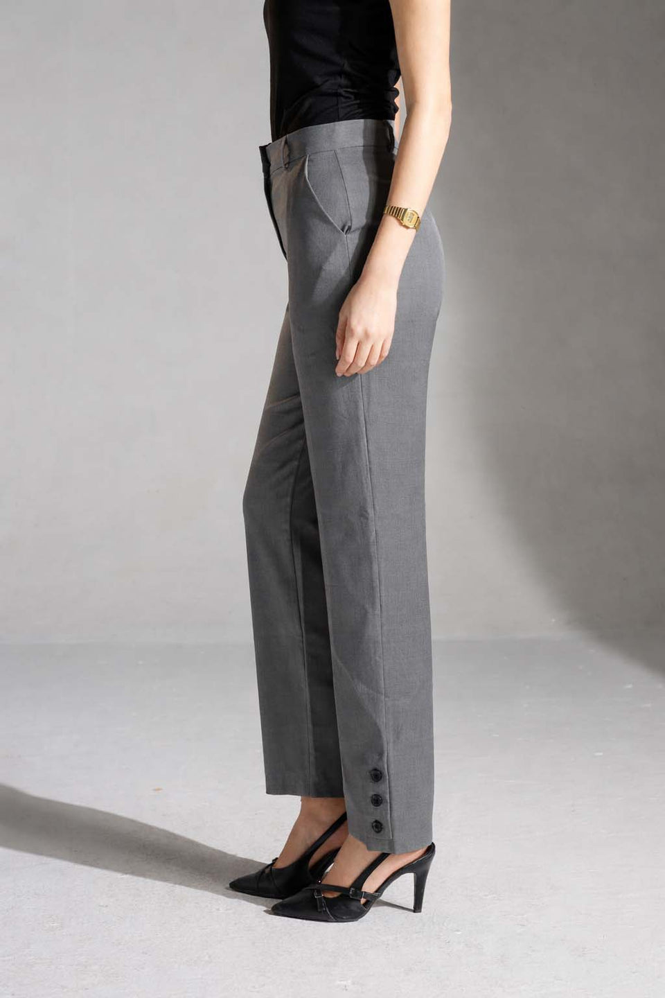 Grey Tailored Straight-Leg Pants