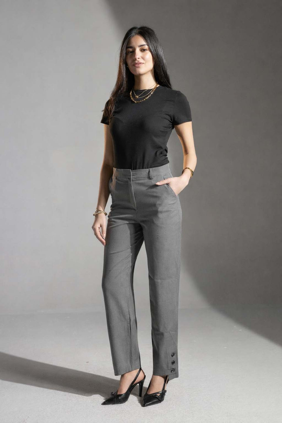 بنطلون رمادي تيلورد بقصة مستقيمة
