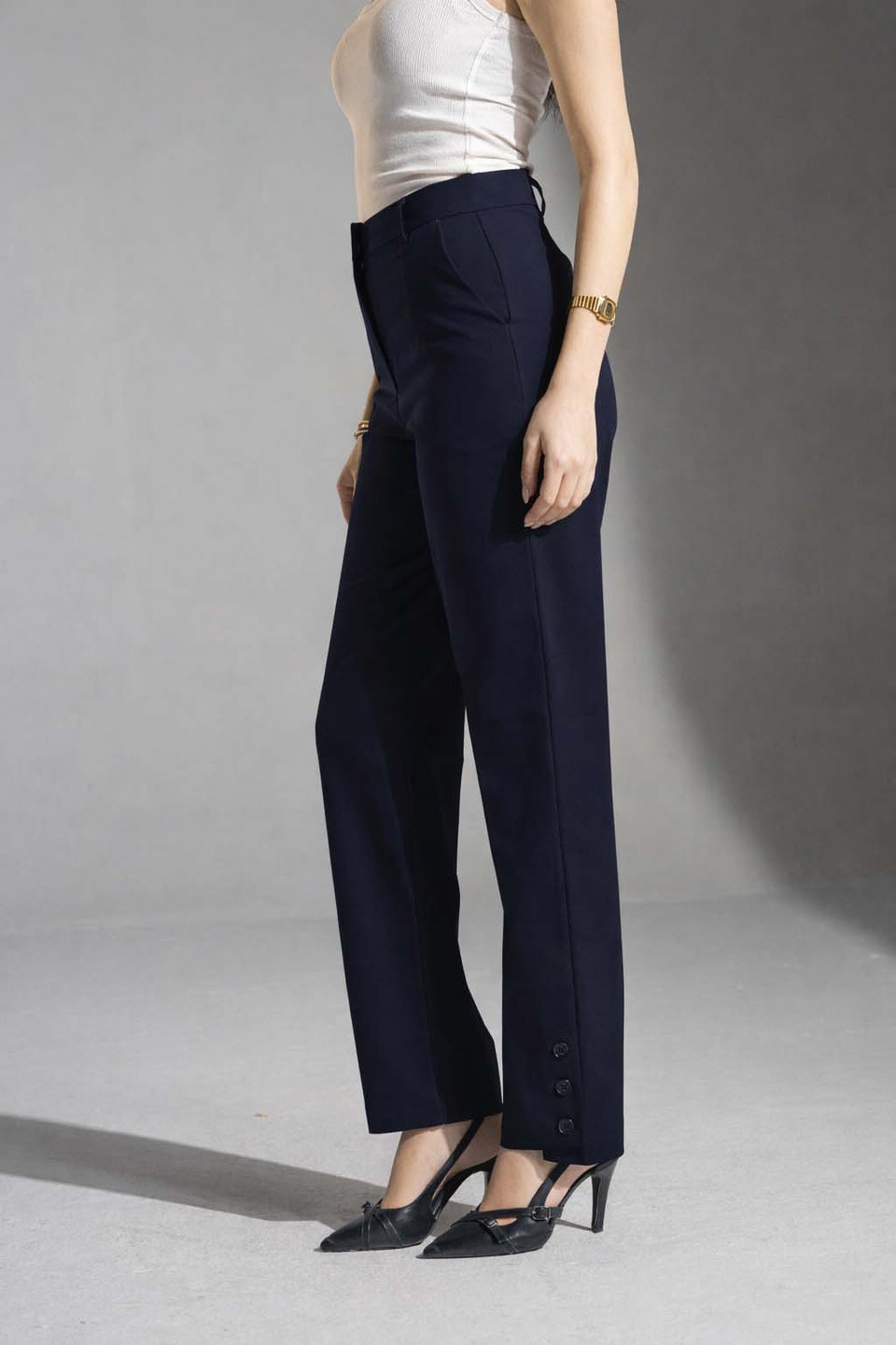 Navy Tailored Straight-Leg Pants