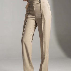Beige High-Waisted Tailored Pants