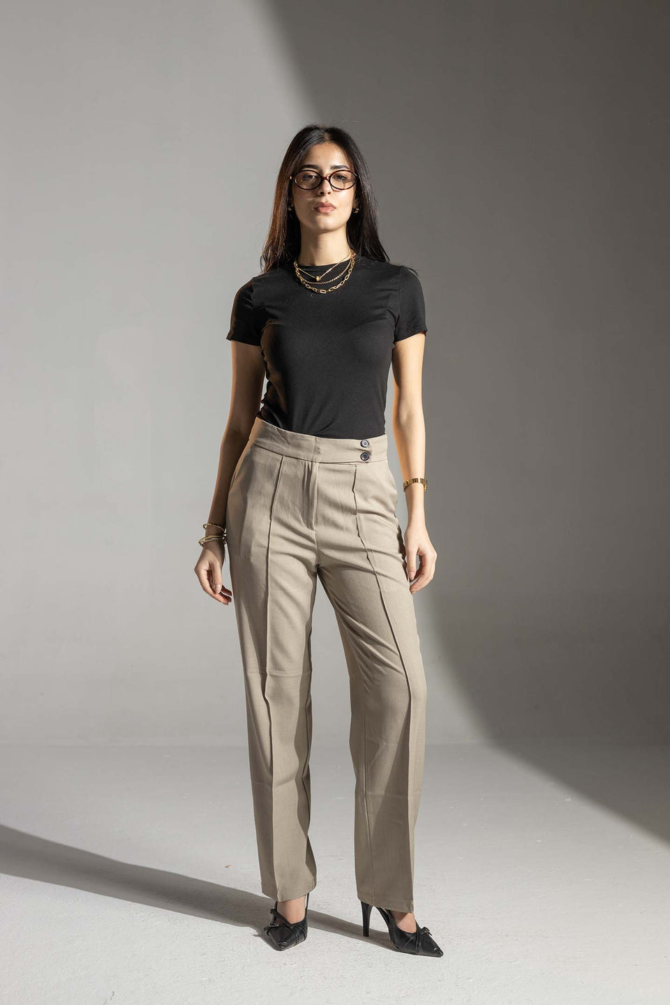 Coffe High-Waisted Tailored Pants