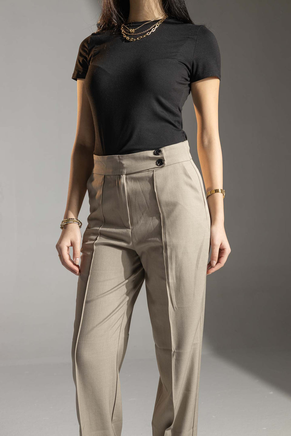 Coffe High-Waisted Tailored Pants