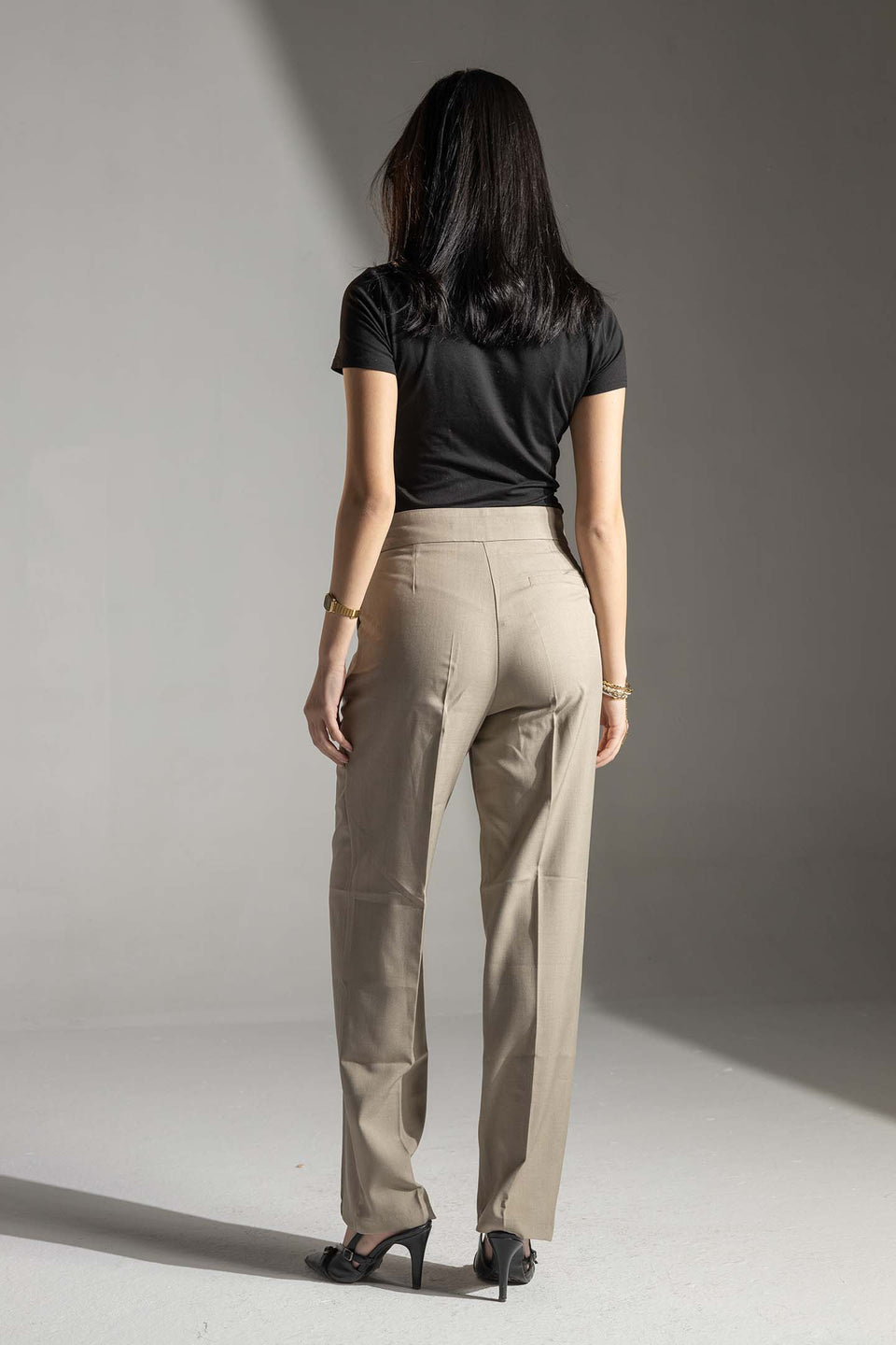Coffe High-Waisted Tailored Pants
