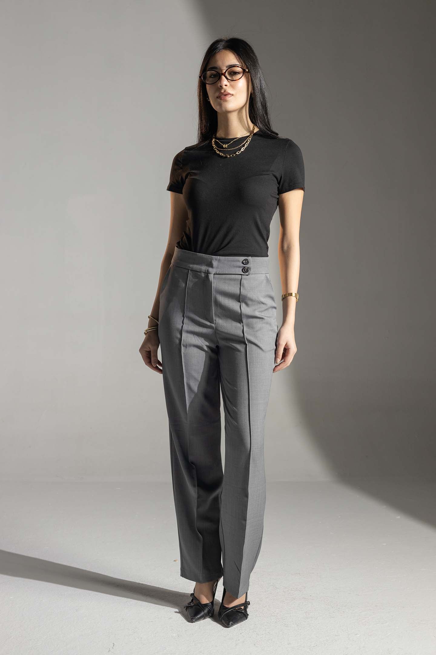 Grey High-Waisted Tailored Pants