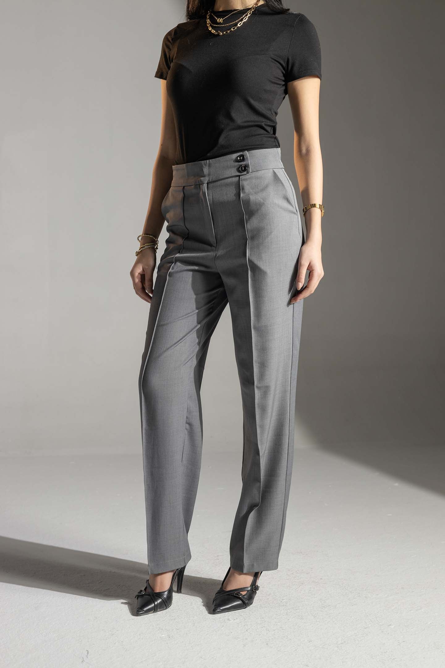 بنطلون رمادي عالي الخصر تيلورد