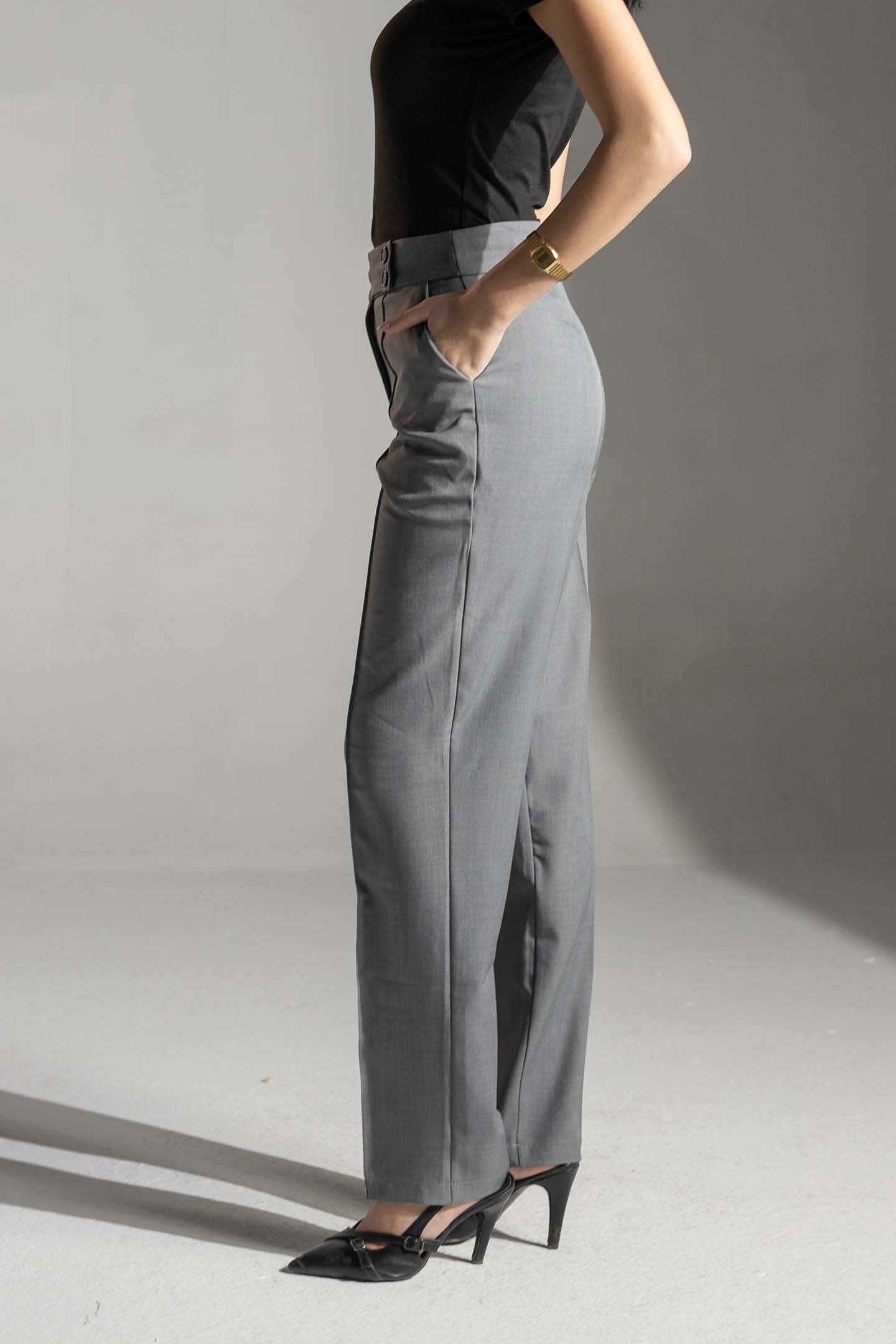 بنطلون رمادي عالي الخصر تيلورد