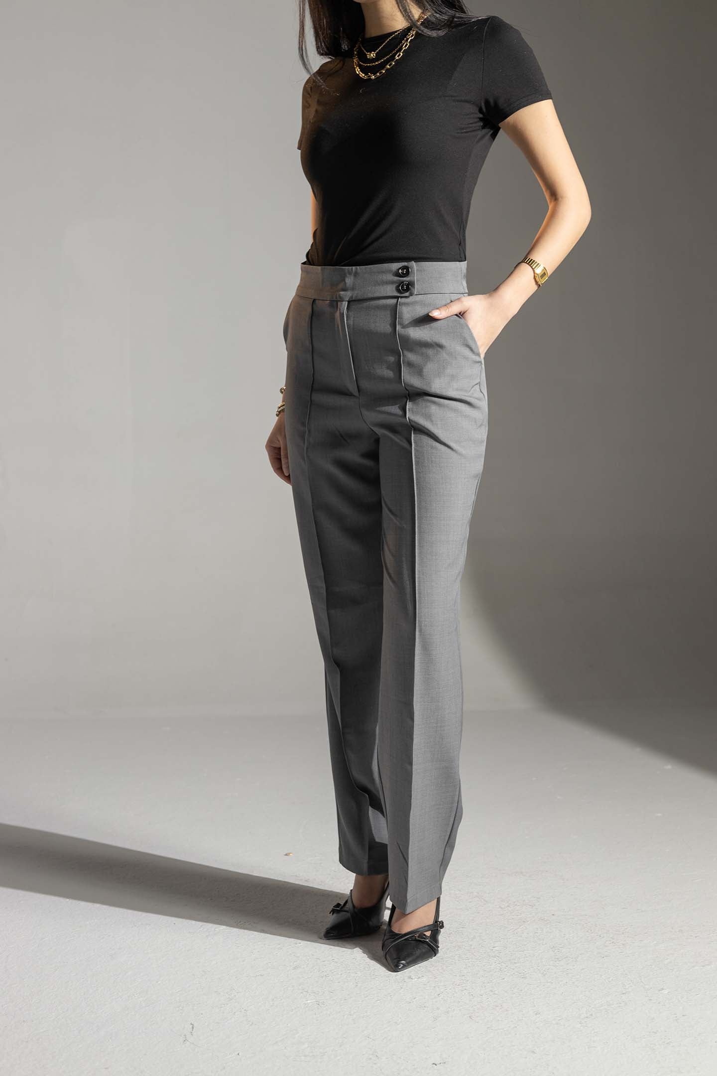 بنطلون رمادي عالي الخصر تيلورد