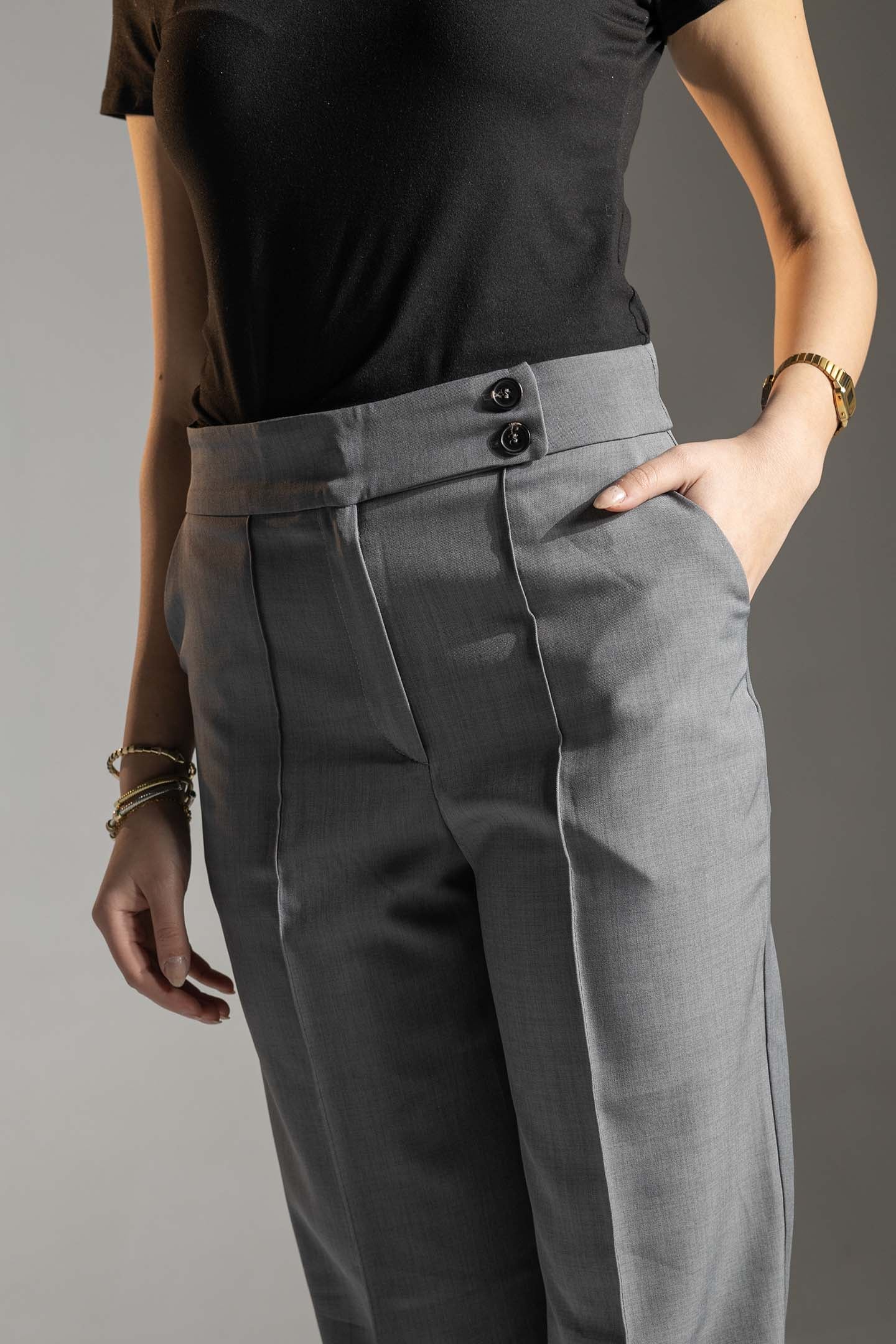 بنطلون رمادي عالي الخصر تيلورد