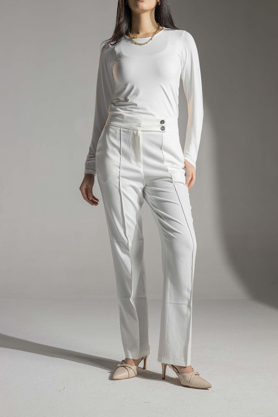 White High-Waisted Tailored Pants