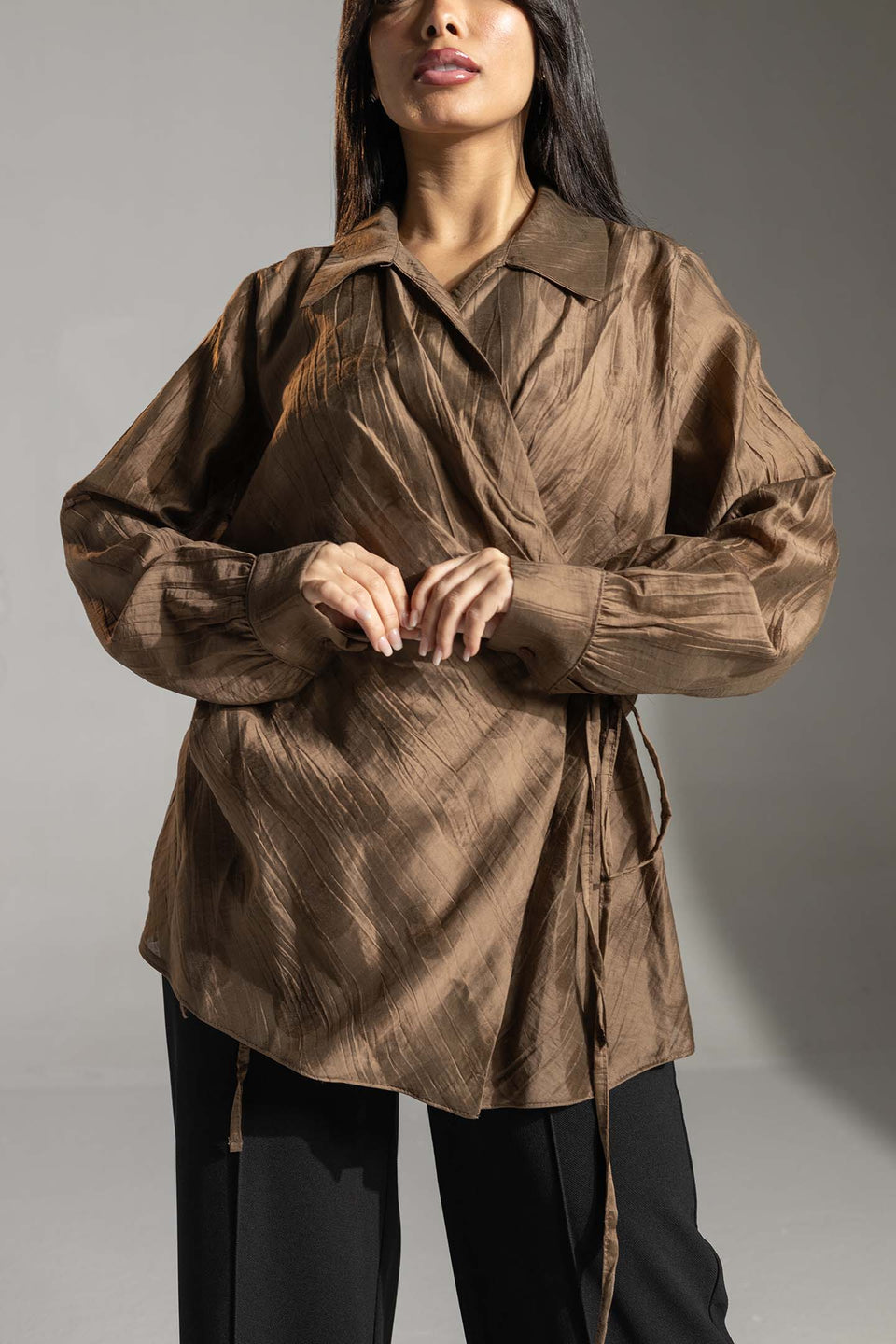 Brown Tied Elegant Blouse