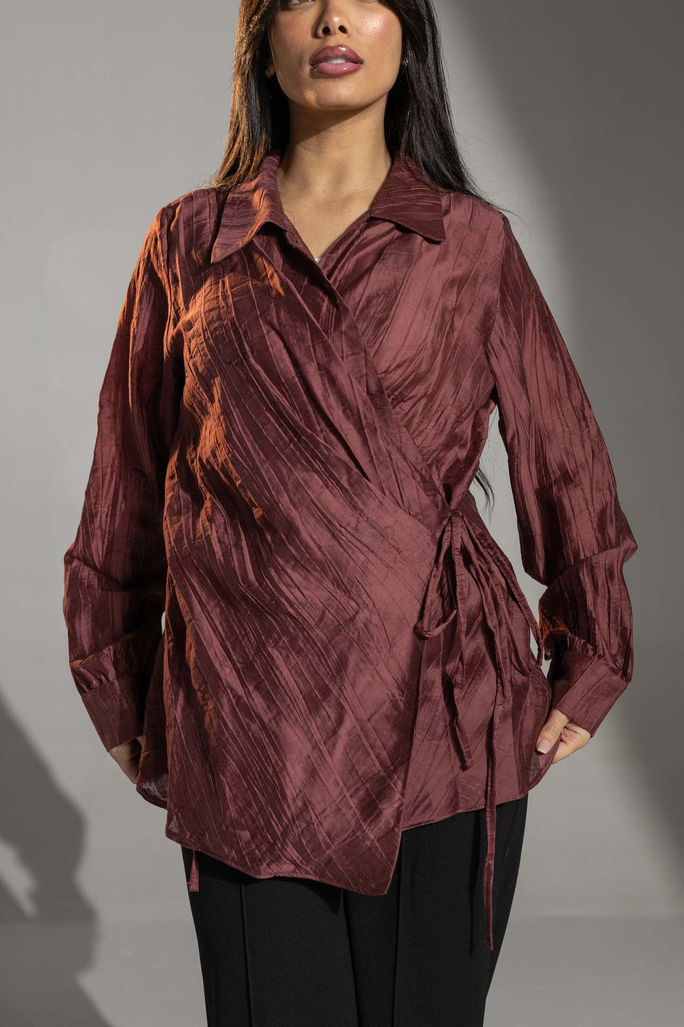 Burgundy Tied Elegant Blouse