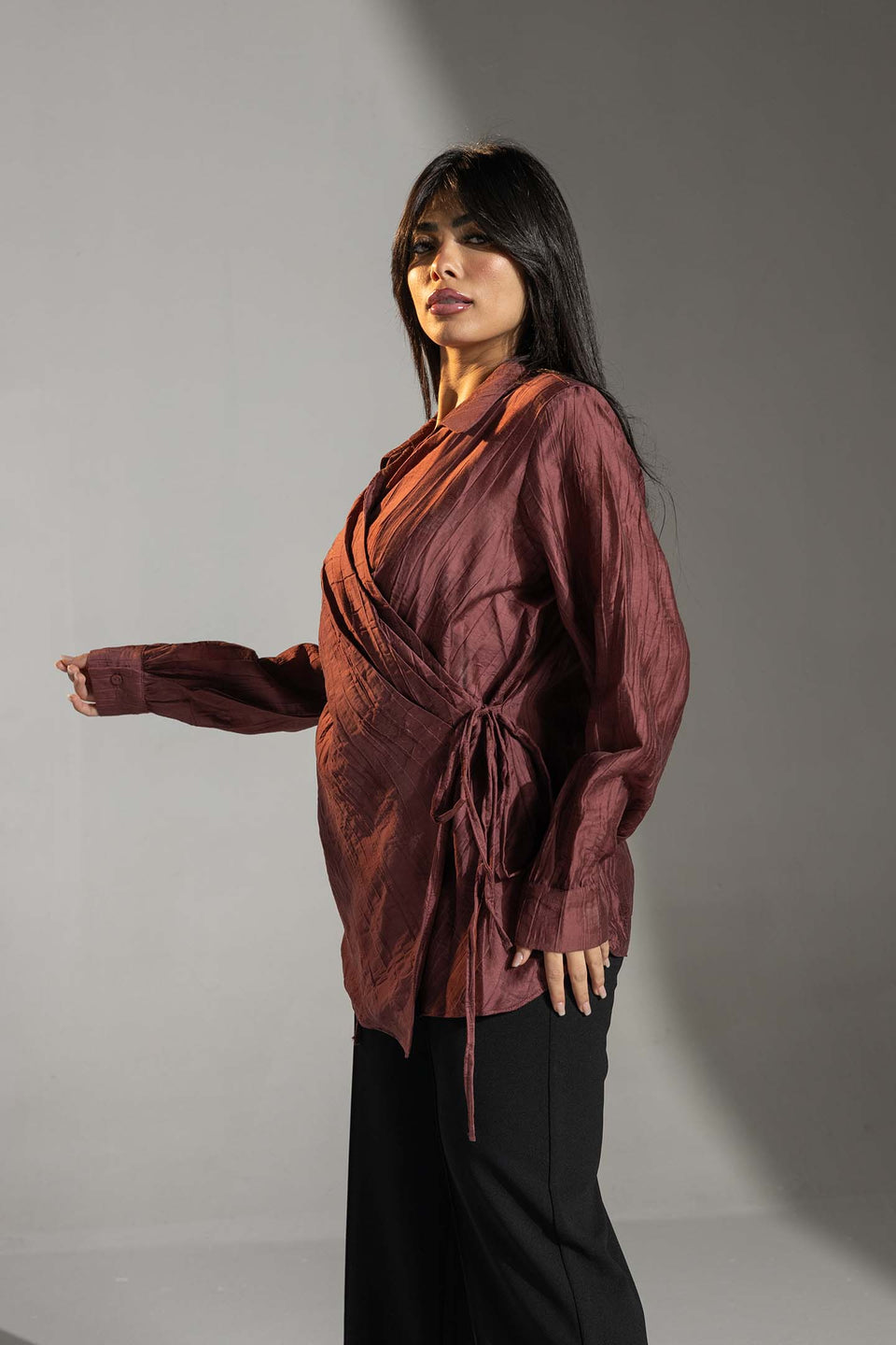 Burgundy Tied Elegant Blouse