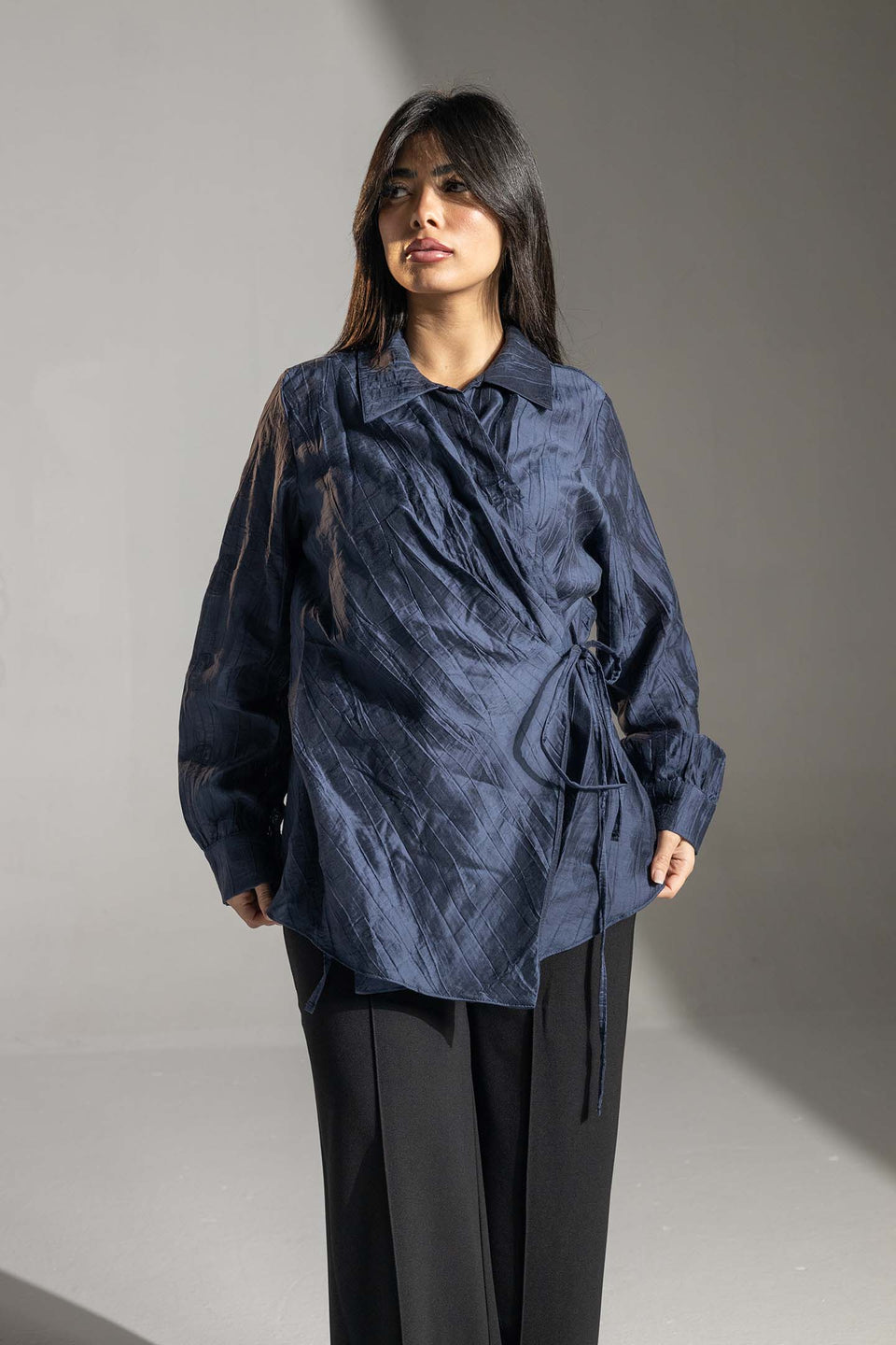 Navy Tied Elegant Blouse