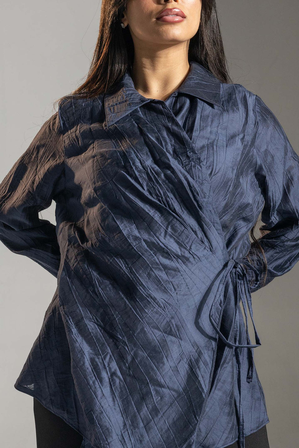 Navy Tied Elegant Blouse