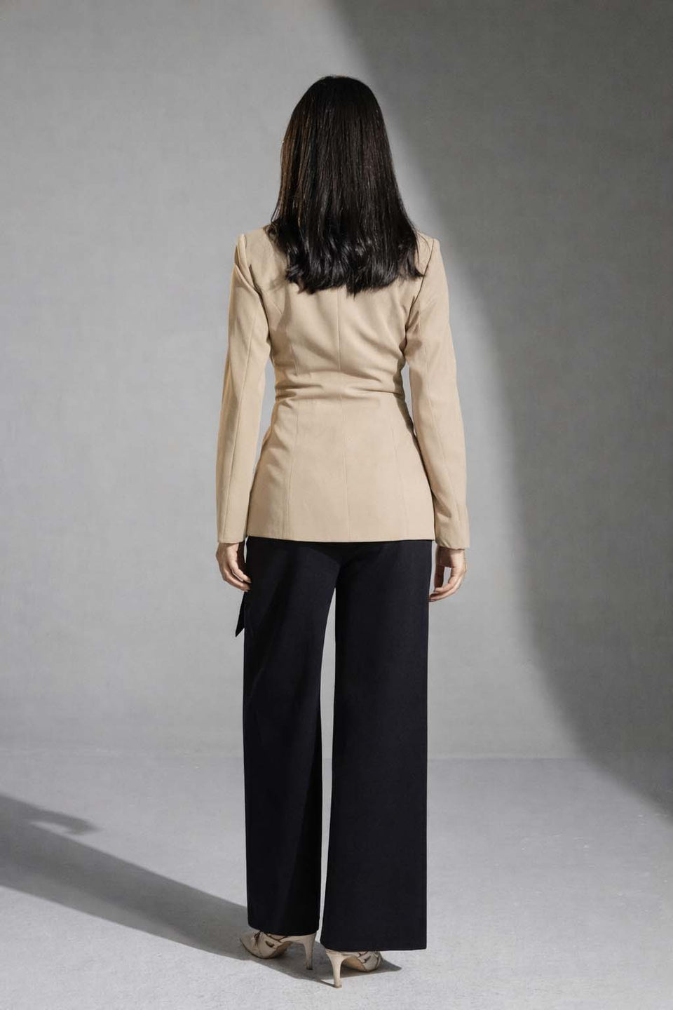 Beige Tailored Elegant Tied Blazer