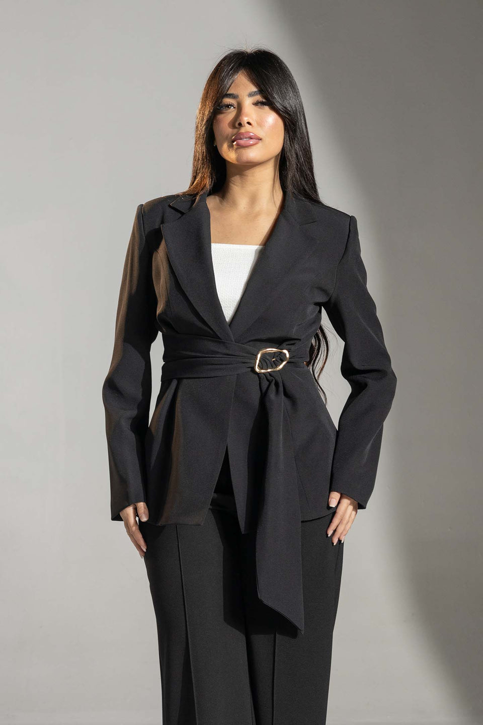 Black Tailored Elegant Tied Blazer