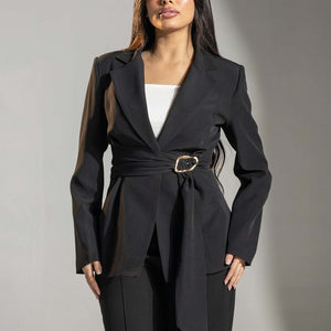 Black Tailored Elegant Tied Blazer