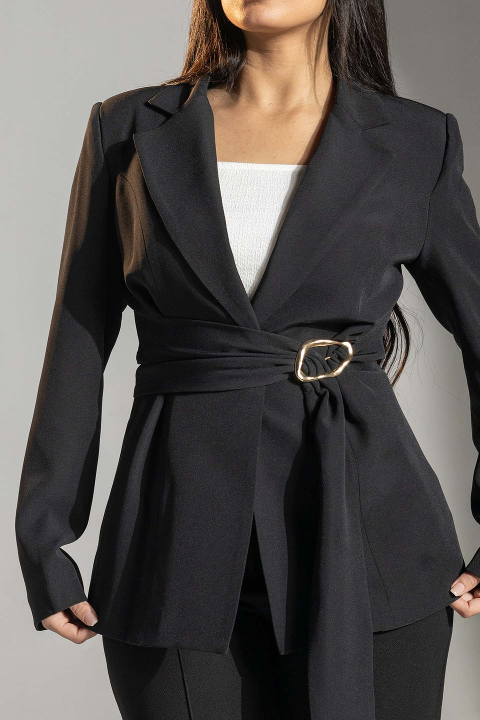 Black Tailored Elegant Tied Blazer