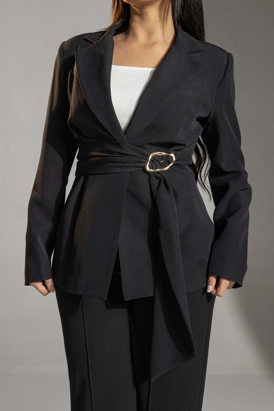Black Tailored Elegant Tied Blazer