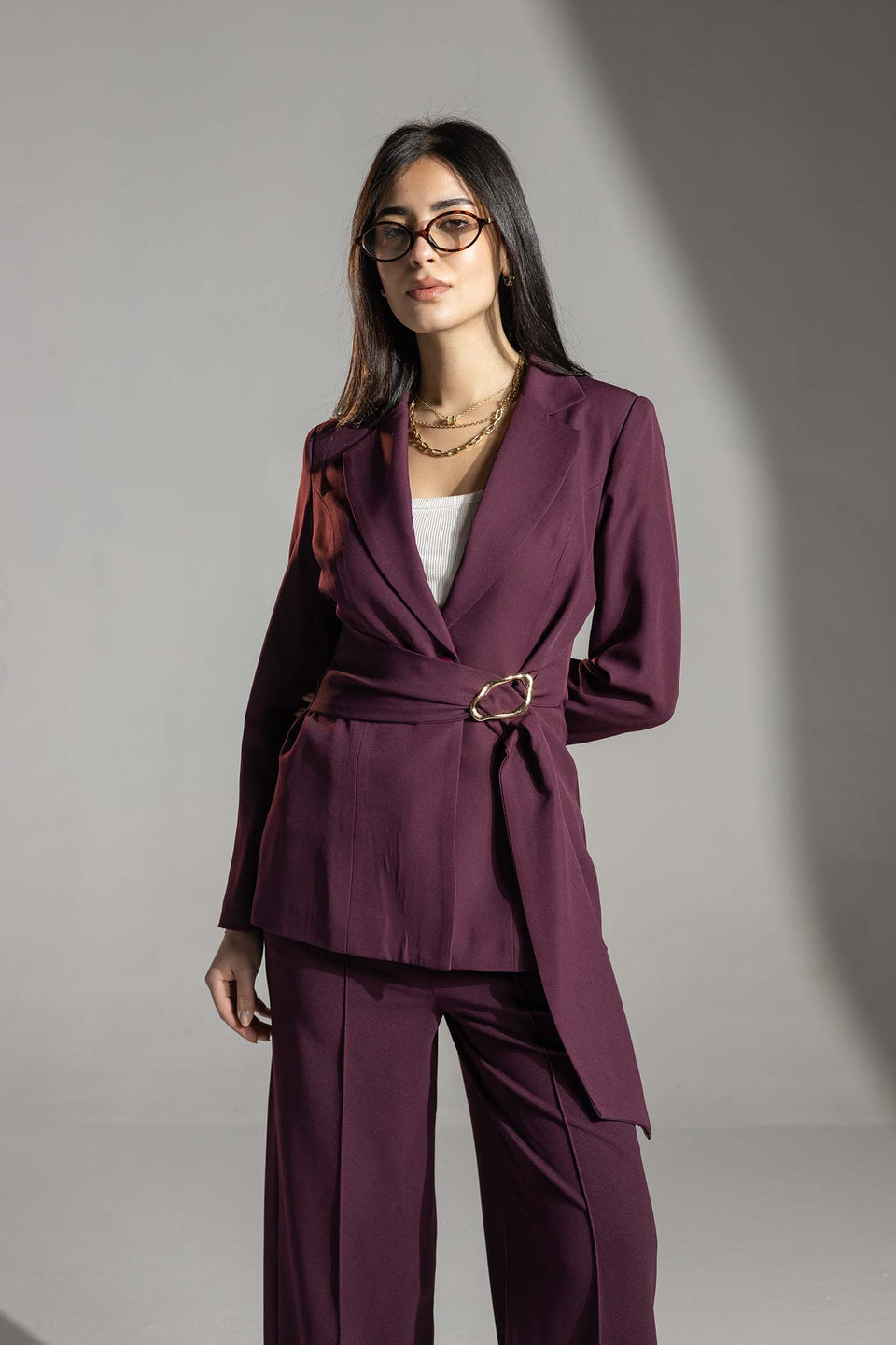 Burgundy Tailored Elegant Tied Blazer