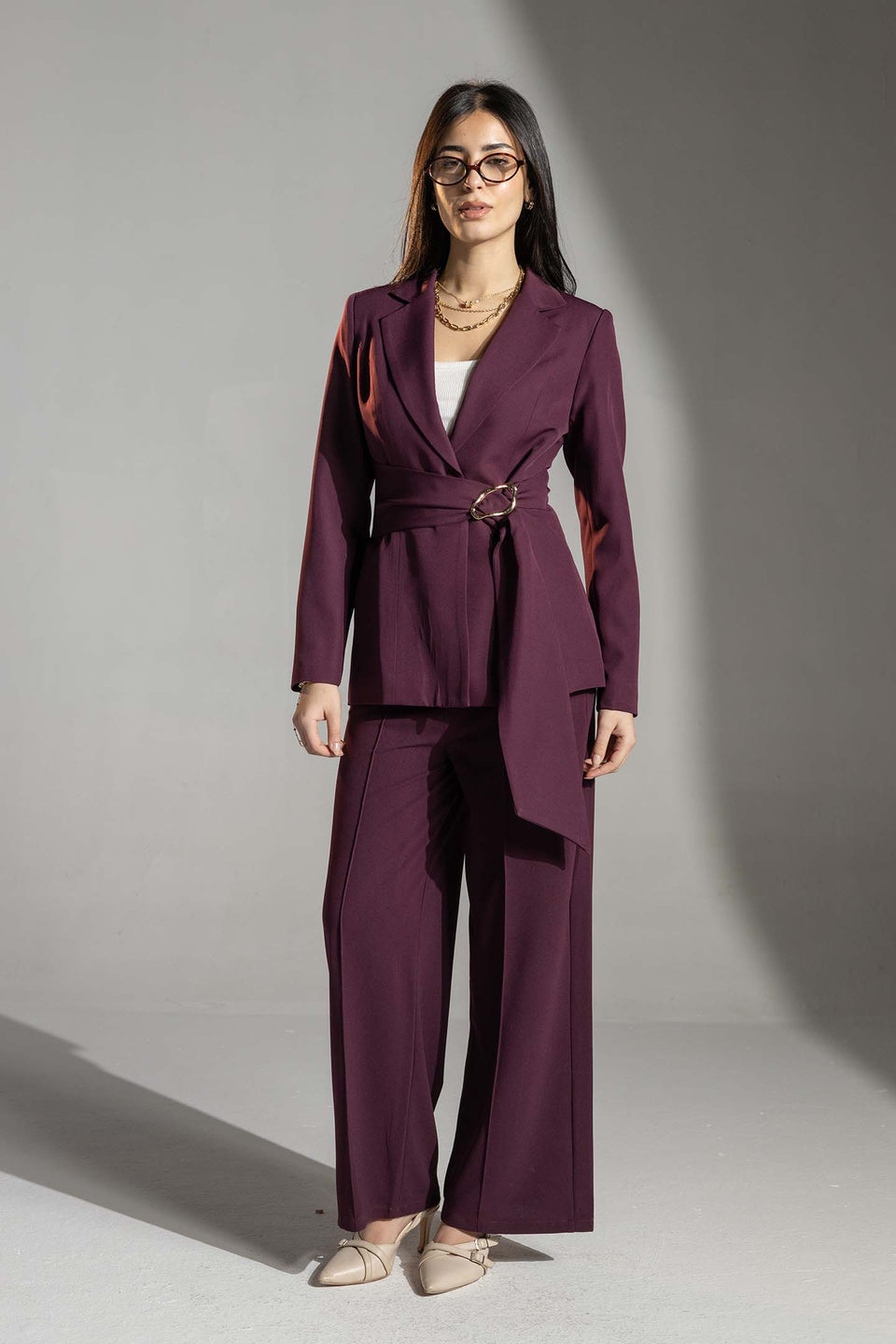 Burgundy Tailored Elegant Tied Blazer
