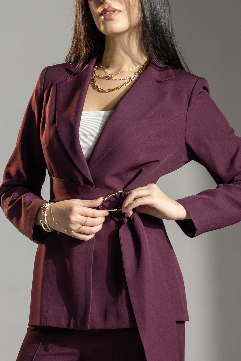 Burgundy Tailored Elegant Tied Blazer