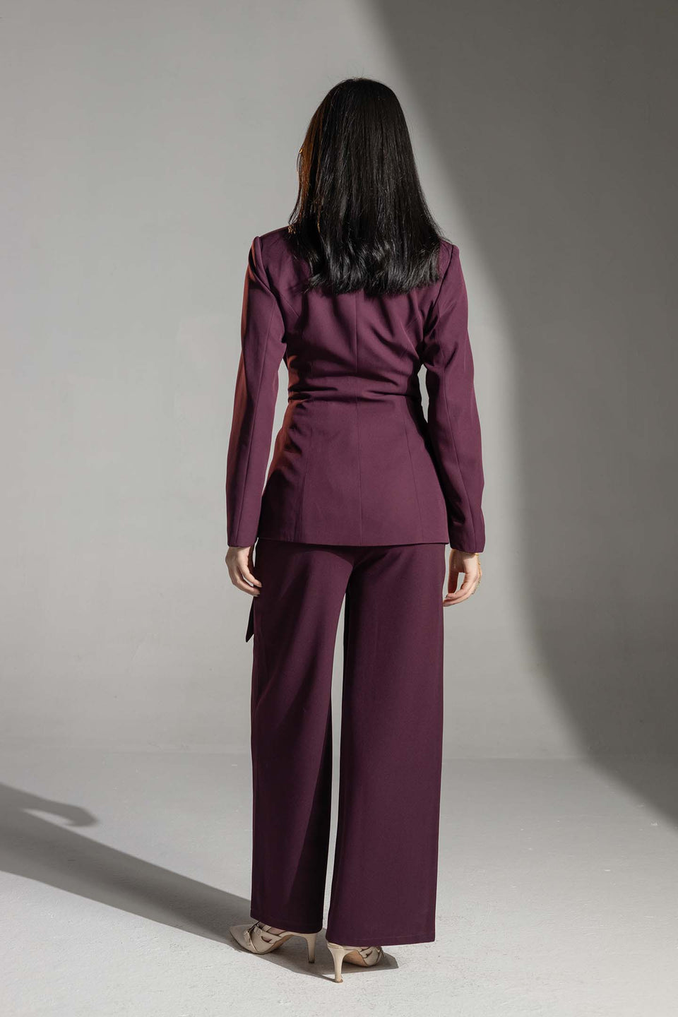 Burgundy Tailored Elegant Tied Blazer