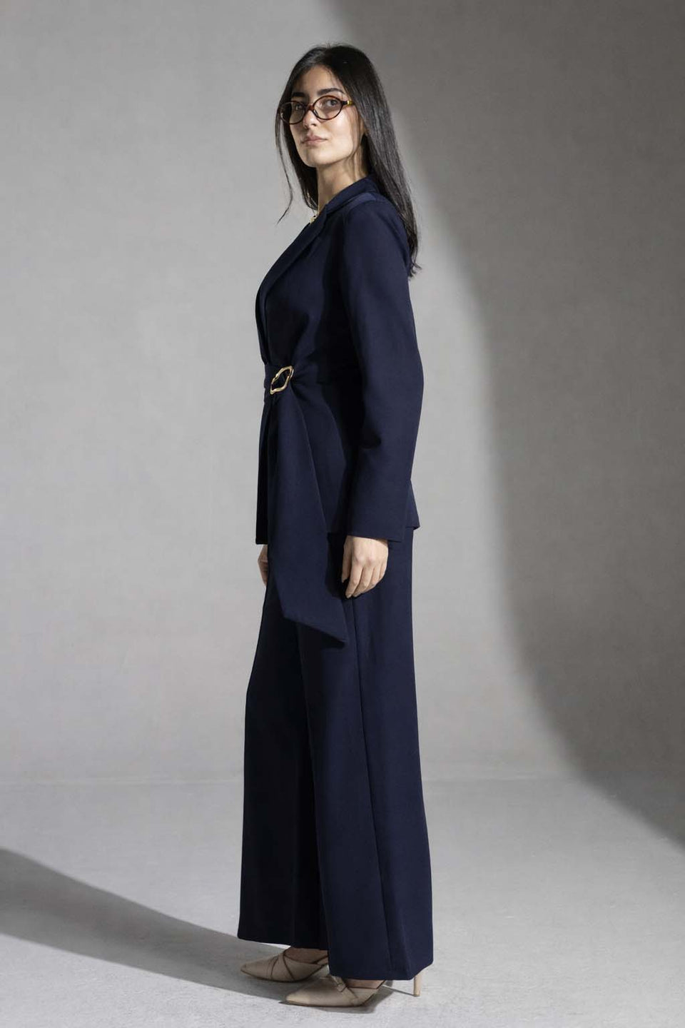 Navy Tailored Elegant Tied Blazer