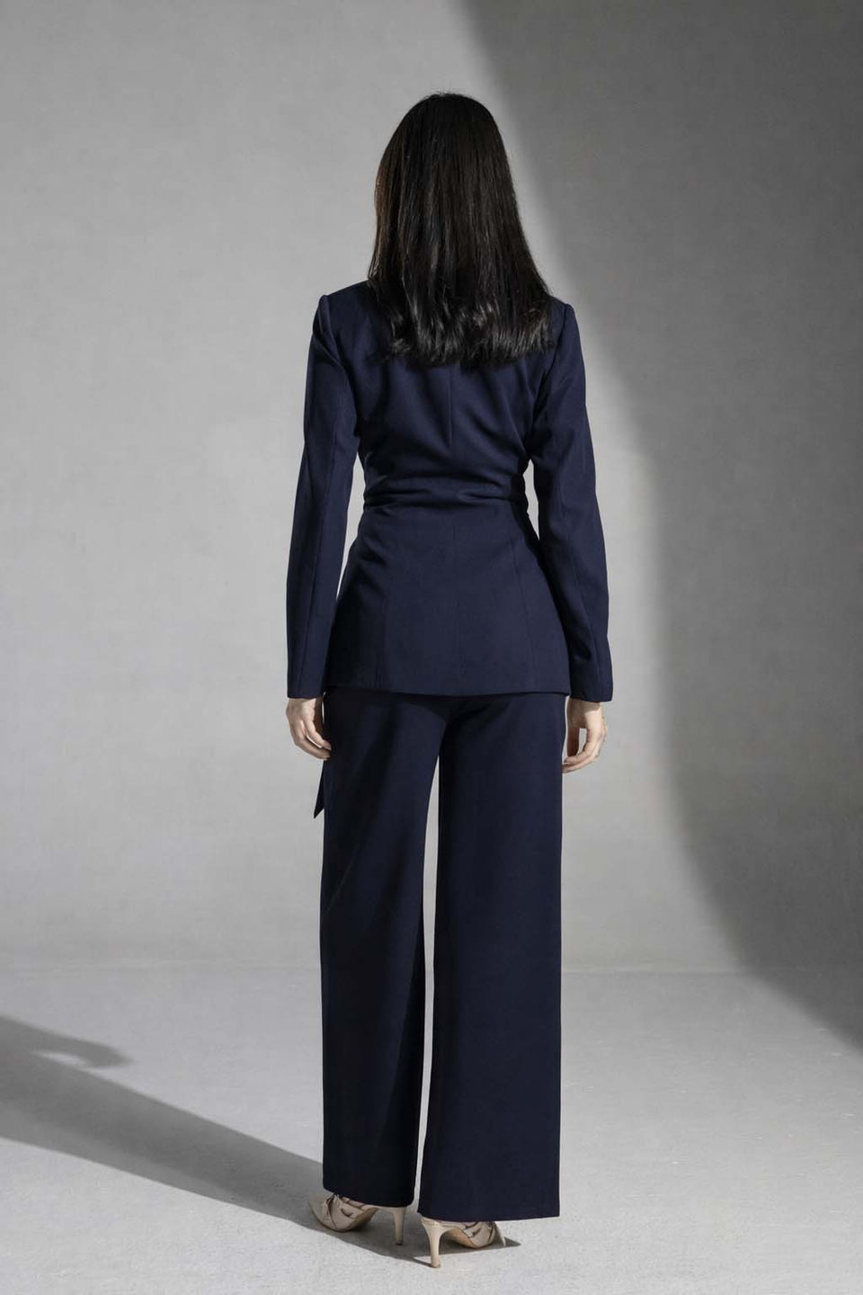 Navy Tailored Elegant Tied Blazer