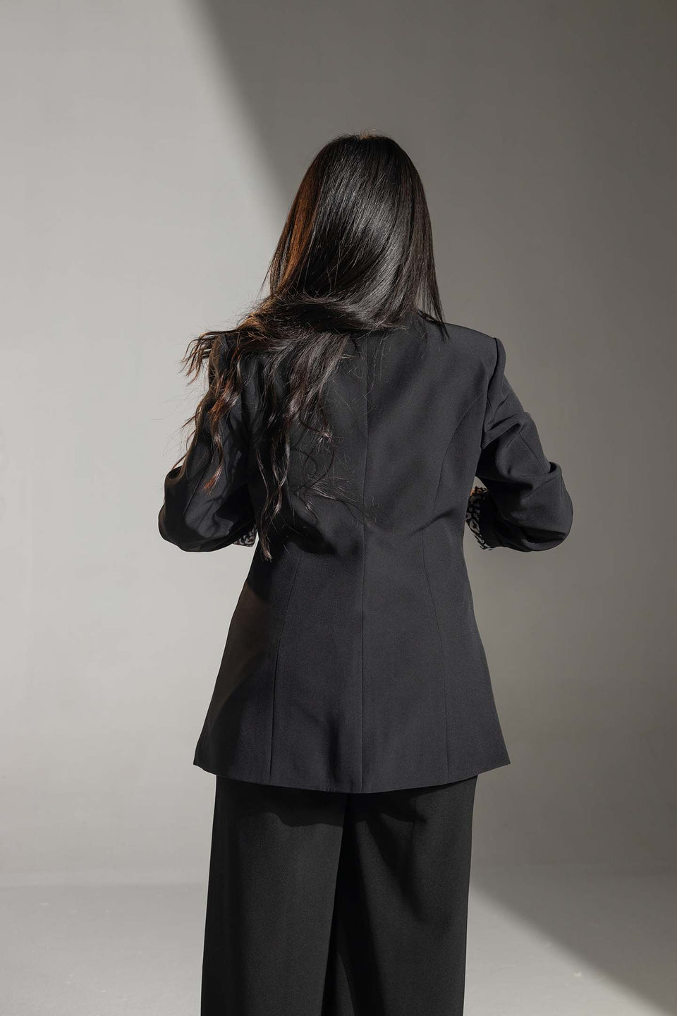 Black Printed Cuff Detail Blazer