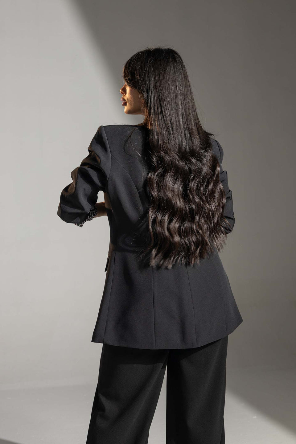 Black Printed Cuff Detail Blazer