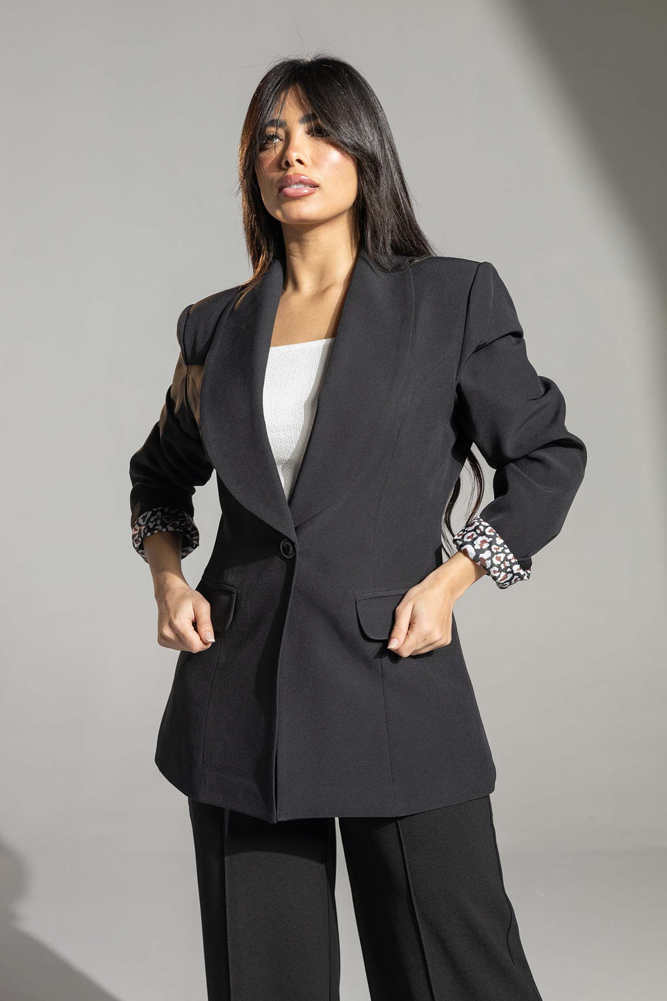 Black Printed Cuff Detail Blazer